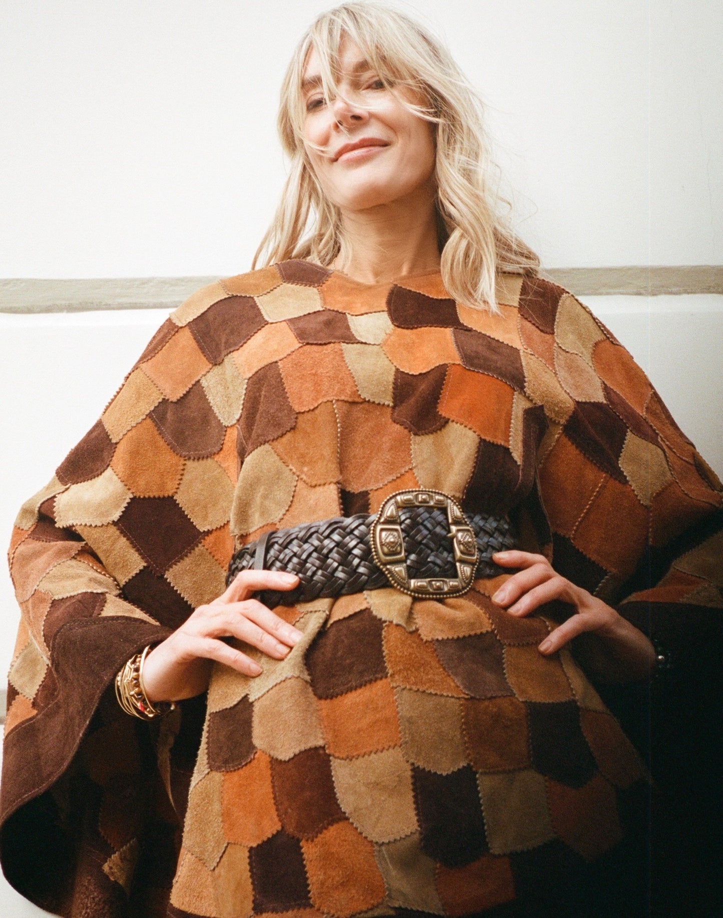 Patchwork Suede Cape