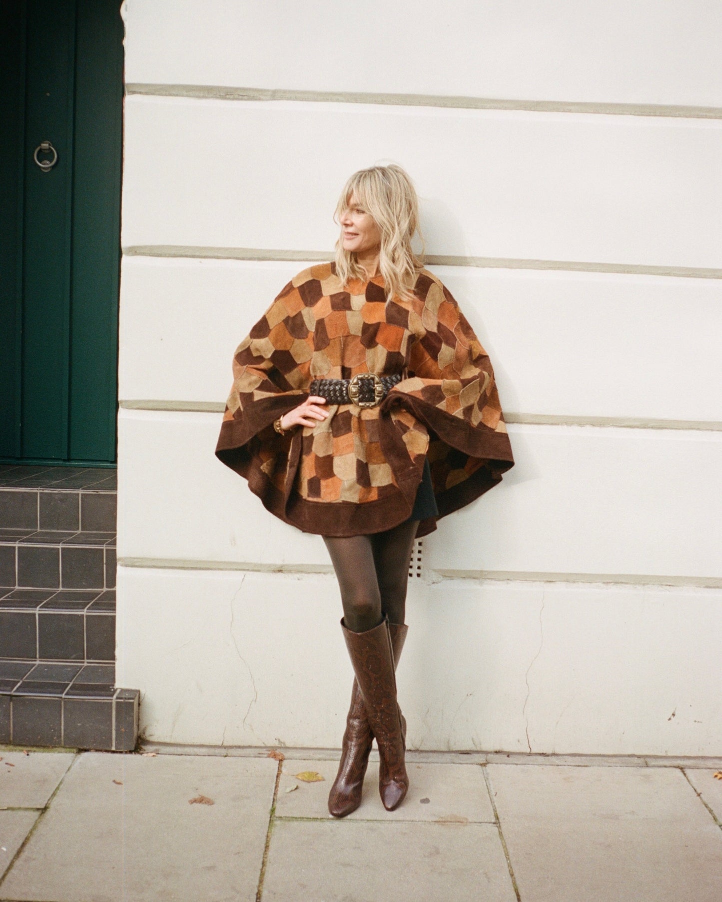 Patchwork Suede Cape