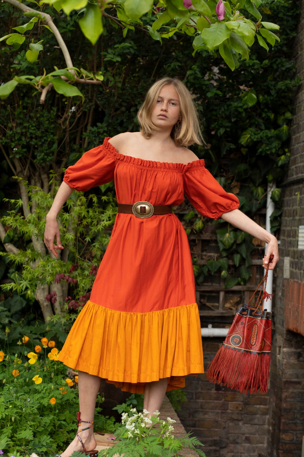 Orange Yves Saint Laurent Elasticated Dress