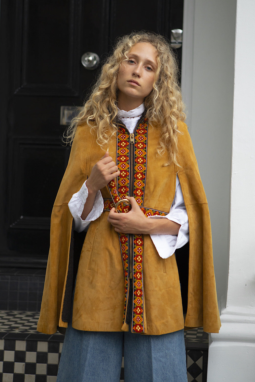 Suede Cape with Shearling Lining