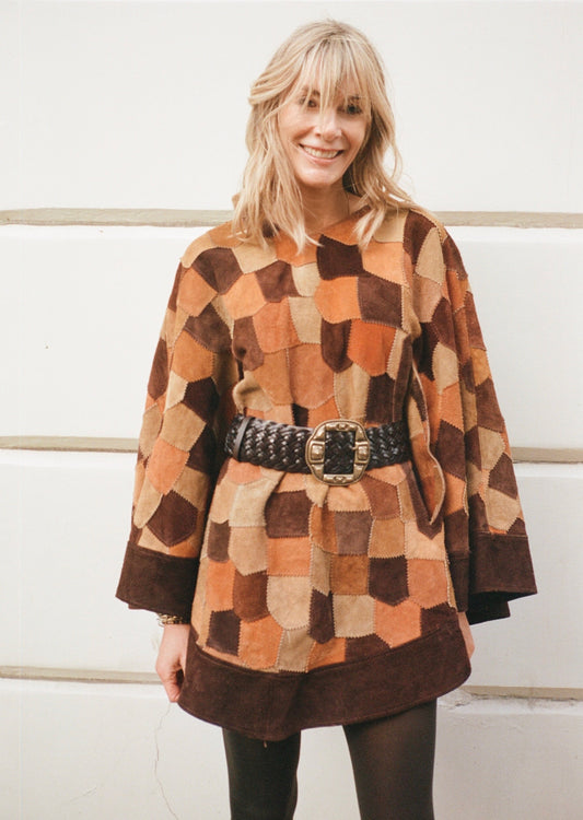 Patchwork Suede Cape