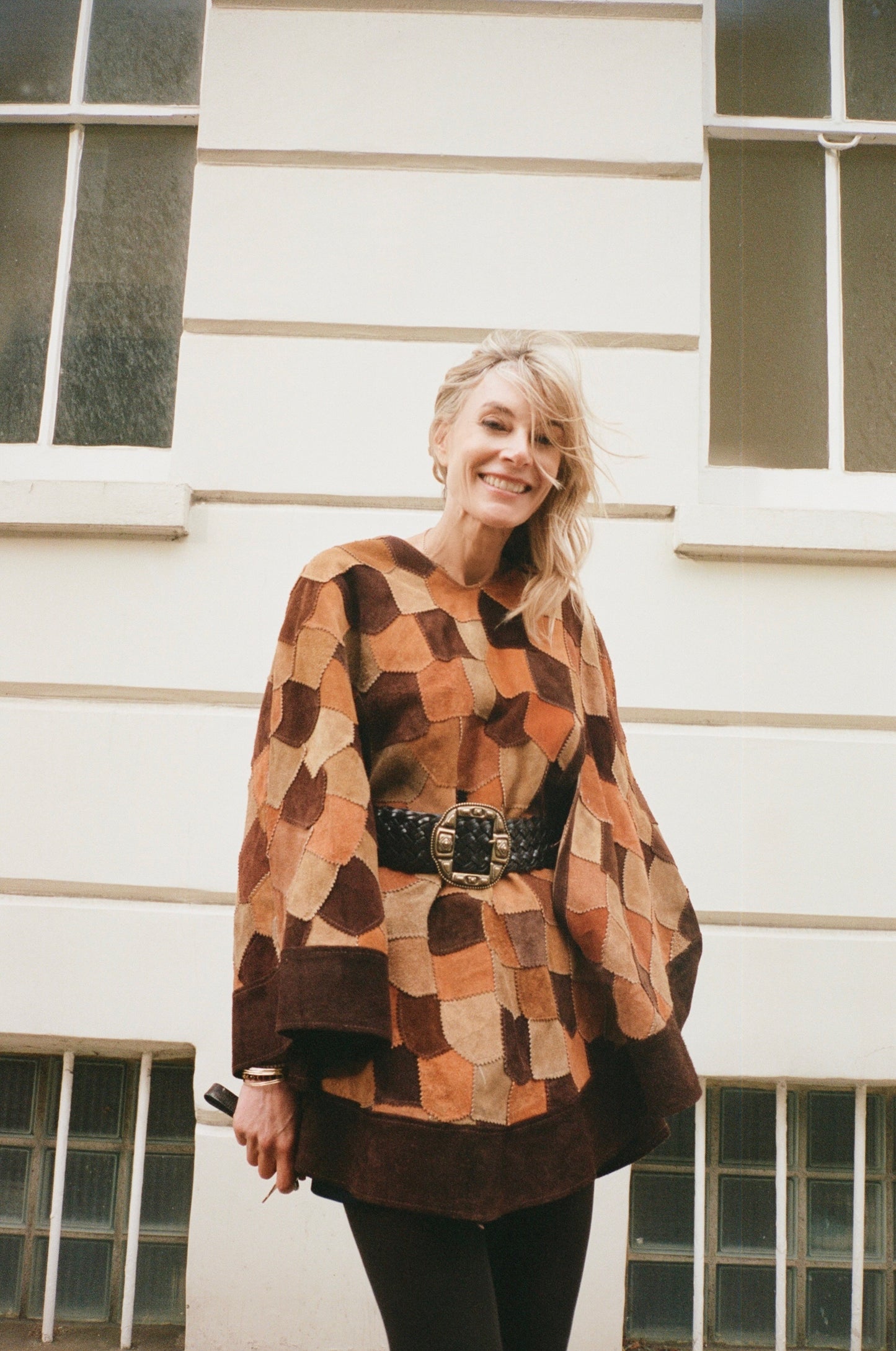 Patchwork Suede Cape