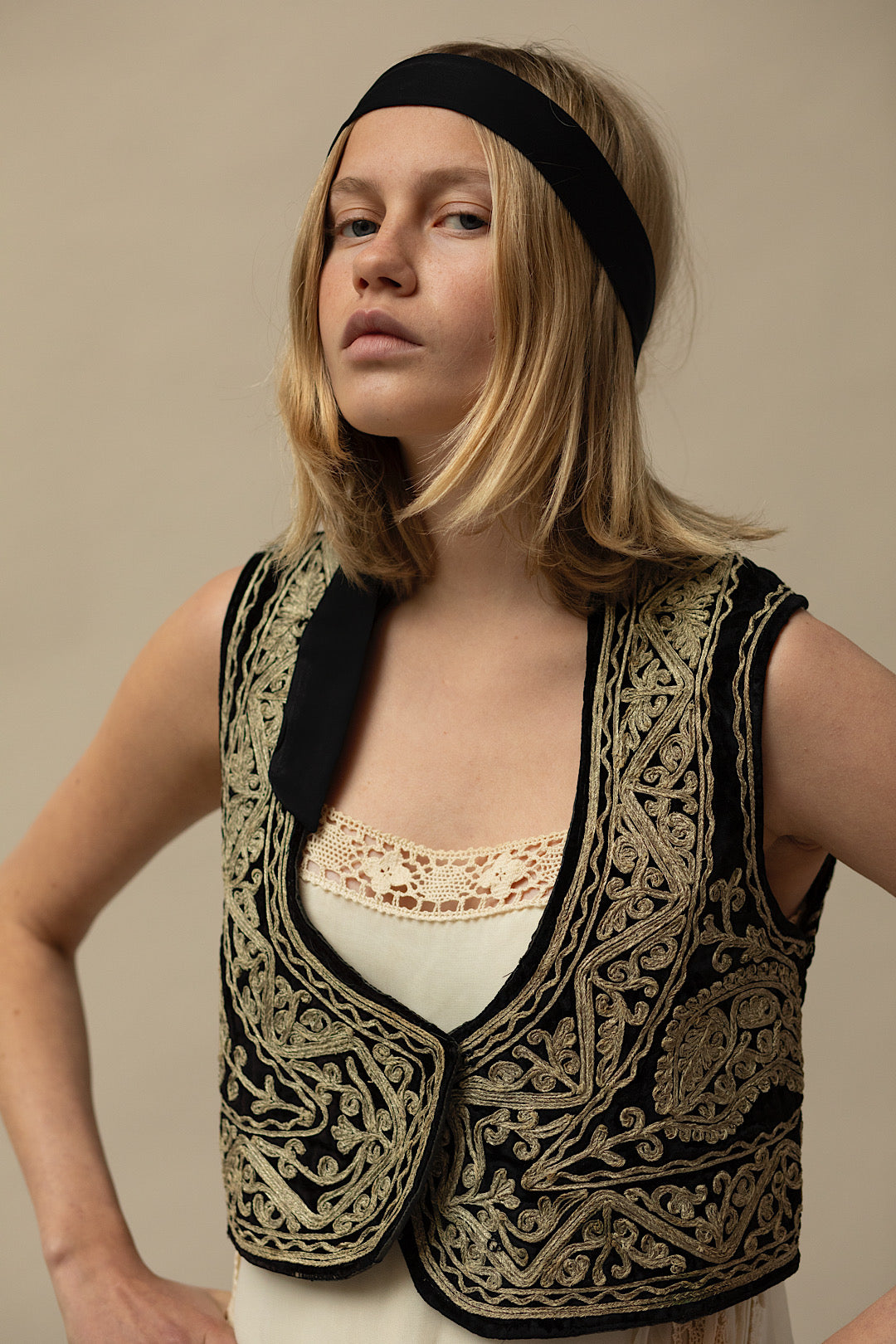 Cropped Embroidered Waistcoat