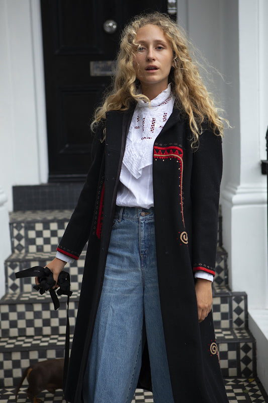 Embroidered Wool Coat